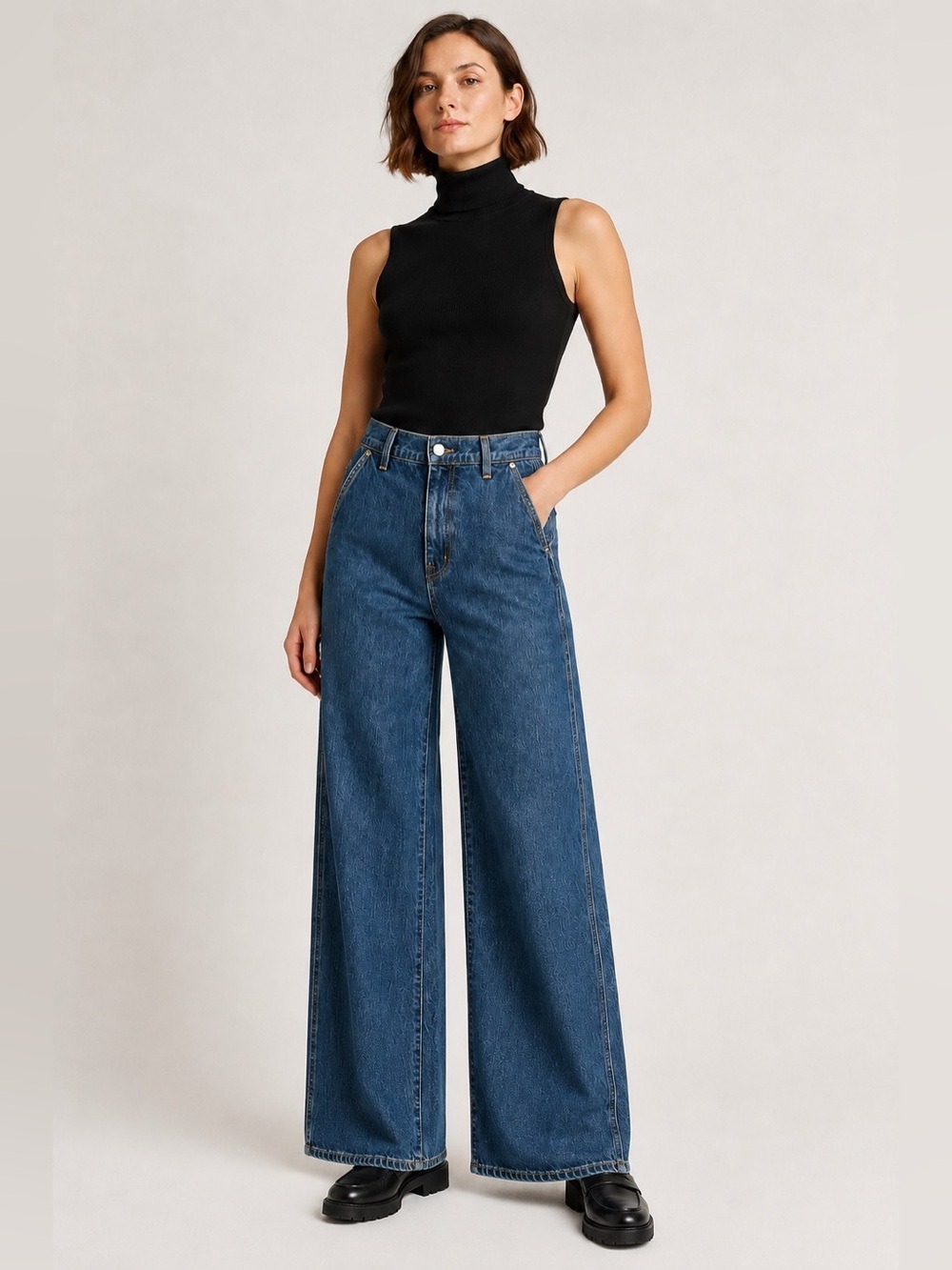 SLVRLAKE 100% Cotton ‘Grace’ Double Seam Wide Leg High Rise Jeans MADE IN USA